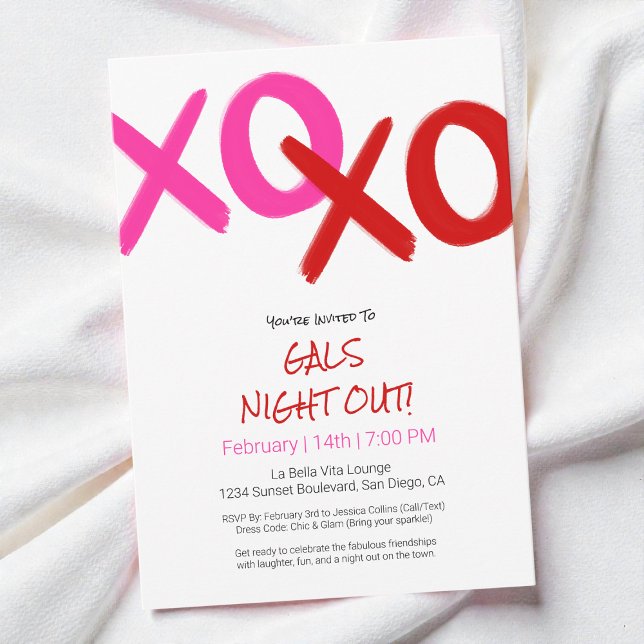 Convites Festa de Dia das Raparigas Vermelhas Bonitas XOXO  (Girls Night Out Cute Red XOXO Galentine Day Party Invitation)