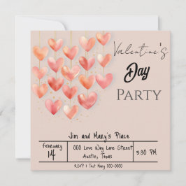 Convites Festa de Dia de os namorados de Corações Cor-de-Ro
