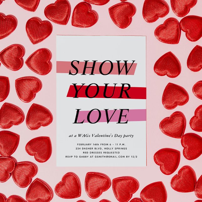 Convites Festa de Dia de os namorados Realça Vermelho e Ros (bold and typographic Valentine's Day party invitation)