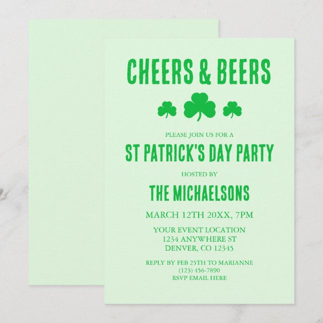 Convites Festa de Dia de São Patrício de Felicidades e Beer (Frente/Verso)