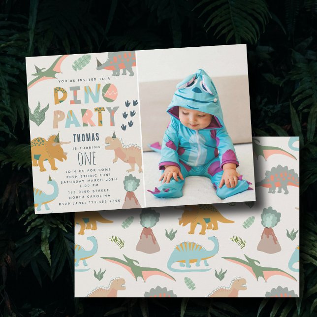 Convites Festa de Dinossauros Boho Dino Animais Aniversário (Dinosaurs Boho Dino Party Animals Birthday Photo Invitation)