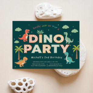 Convites Festa de Dinossauros na Selva Verde para 2º Aniver