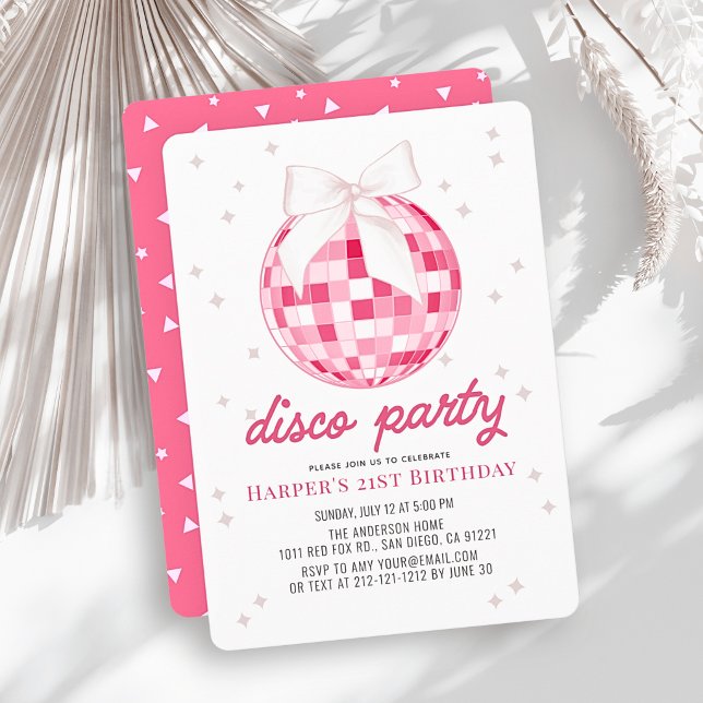 Convites Festa de Disco Arco de Bola de Disco Rosa Aniversá (Criador carregado)