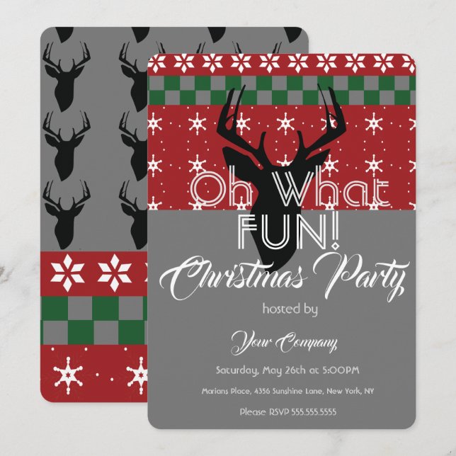 Convites Festa de doçura de Natal Deer Ugly Sweater (Frente/Verso)