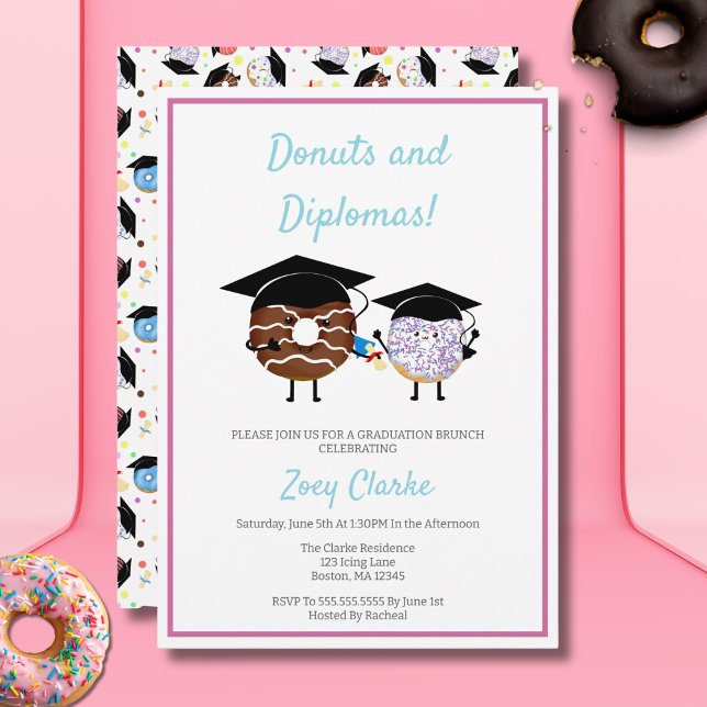 Convites Festa de Donuts de Formatura Tema de Diploma Fofo  (Criador carregado)
