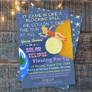Convites Festa de Eclipse Solar Retrô Sol Engraçado Visuali