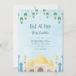 Convites Festa de Eid com Aquarela Azul e Amarela