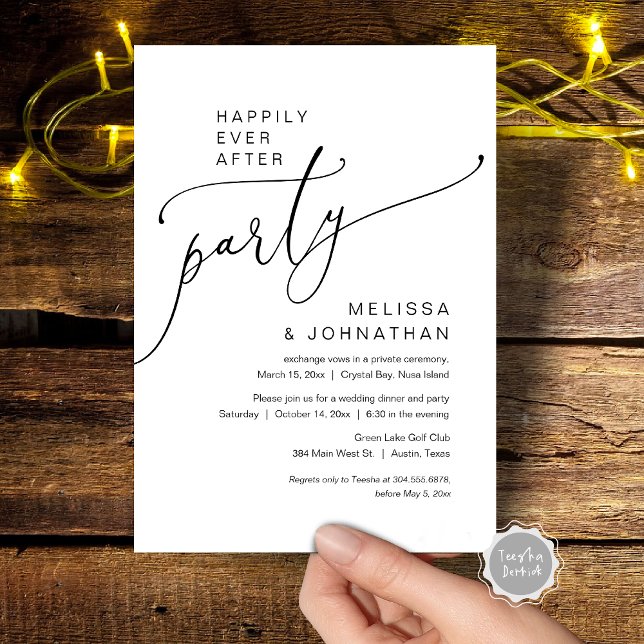 Convites Festa de Elopamento de Casamento Feliz para Sempre (Happily Ever After Wedding Elopement Party Invitation Card, in Modern Romantic Script, Digital)
