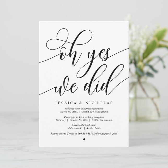 Convites Festa de Elopamento de Casamento, Oh Sim, Nós Fize (Em pé/Frente)