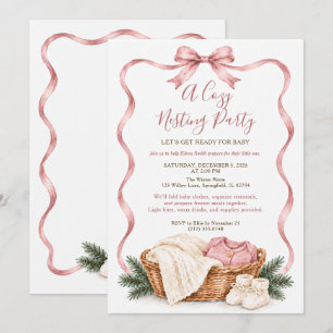 Convites Festa de Encaixe de Bebê Arco Rosa Natal Cozy
