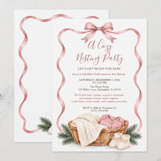 Convites Festa de Encaixe de Bebê Arco Rosa Natal Cozy