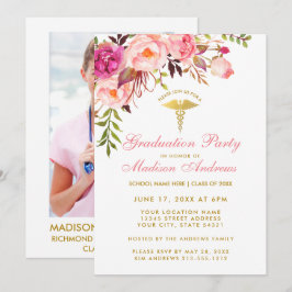 Convites Festa de Enfermeira Floral Rosa Formando Convide -