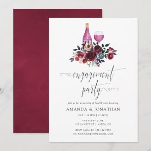 Convites Festa de Engajamento Boho Burgundy & Navy Degustaç