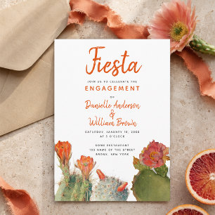 Convites Festa de Engajamento Cacto Flores Aquarela Script