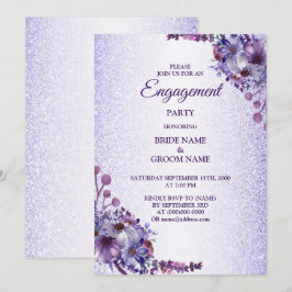 Convites Festa de Engajamento com Brilho Floral Roxo Azul R
