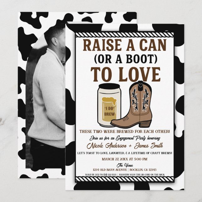 Convites Festa de Engajamento Country Western "I Do Brew" (Frente/Verso)