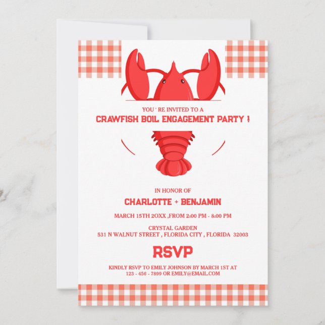 Convites Festa de Engajamento Cute Crawfish Boil (Frente)