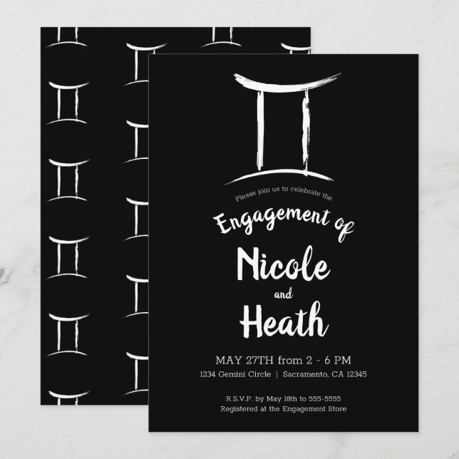 Convites Festa de Engajamento da Astrologia do Signo Zodiac (Frente/Verso)