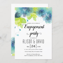 Convites Festa de engajamento de casamento de flores azuis