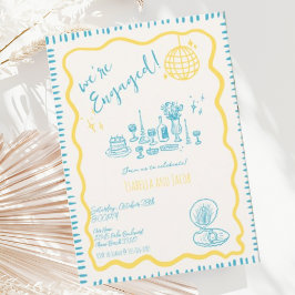 Convites Festa de Engajamento de Onda Quirky Drawn