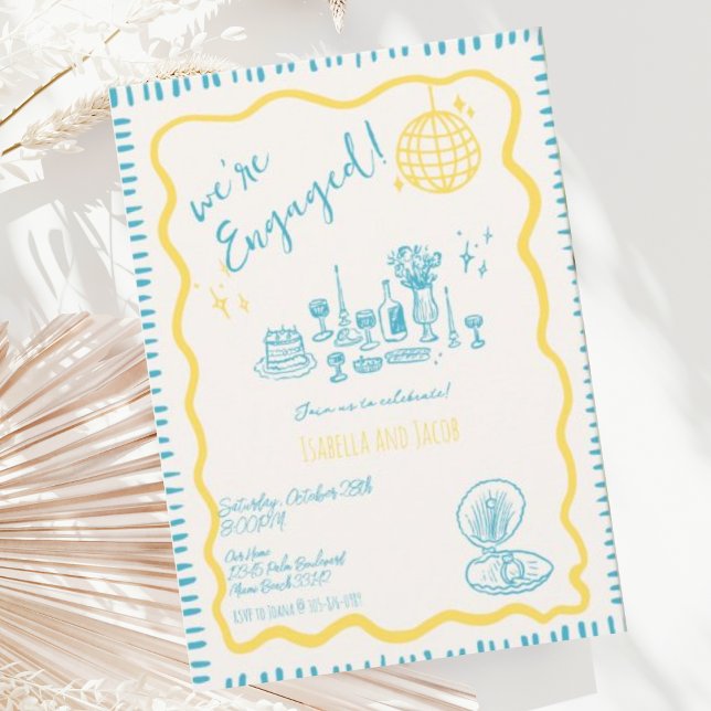 Convites Festa de Engajamento de Onda Quirky Drawn (Criador carregado)