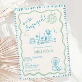 Convites Festa de Engajamento de Onda Quirky Drawn