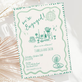 Convites Festa de Engajamento de Onda Quirky Drawn