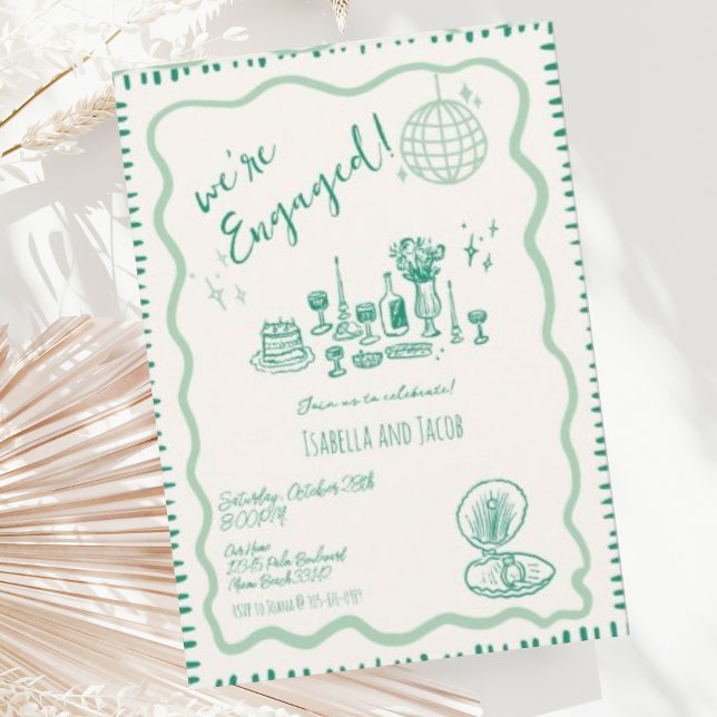 Convites Festa de Engajamento de Onda Quirky Drawn (Criador carregado)