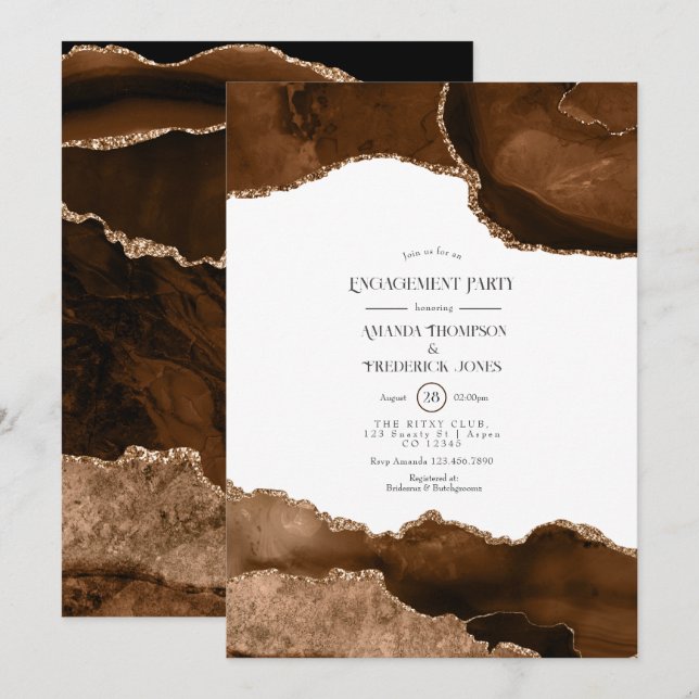 Convites Festa de Engajamento Desert Gold Watercolor Agate (Frente/Verso)