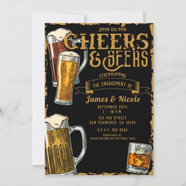 Convites Festa de Engajamento do Pub Bar Cheers & Beers Gol (Frente)