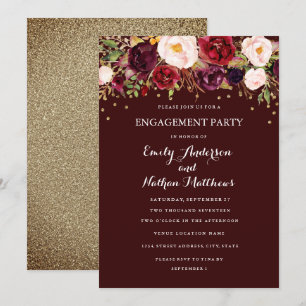 Convites Festa de Engajamento Floral Confete Dourado Borgon