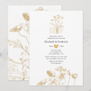 Convites Festa de Engajamento Floral Dourado Chic