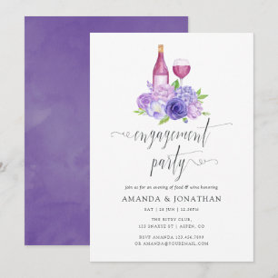 Convites Festa de Engajamento Floral Violeta Ultra Degustaç