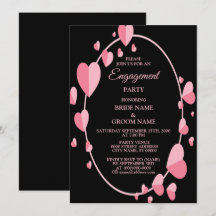 Festa de Engajamento Geométrico Preto Coração Rosa