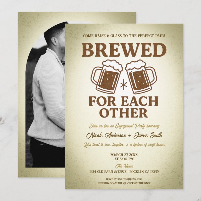 Convites Festa de Engajamento Retro de Cerveja Artesanal (Frente/Verso)