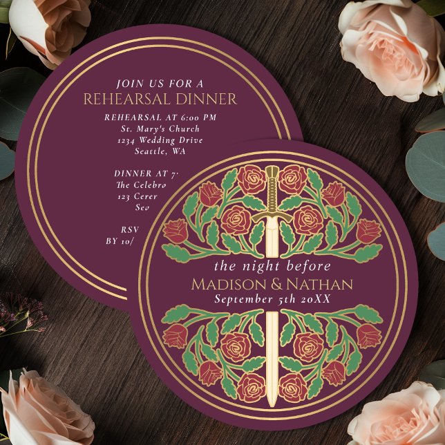 Convites Festa de Ensaios da Espada Floral Dourada Rosa Cas (Criador carregado)
