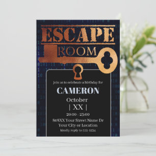 Convites Festa de Escape Room Trava e Chave Código Binário