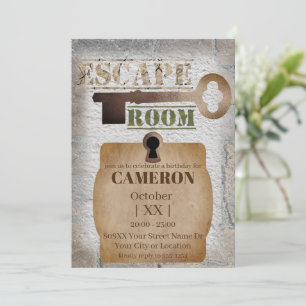 Convites Festa de Escape Room Trava e Chave Concreto e Tijo