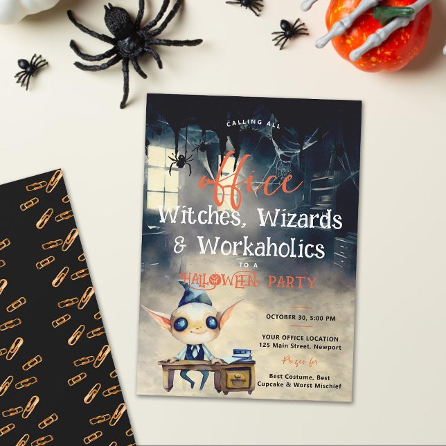 Convites Festa de escritório do Halloween Ghoul Funny Black (Halloween office party ghoul desk spiders business corporate lawyer accountant financial elegant fun)