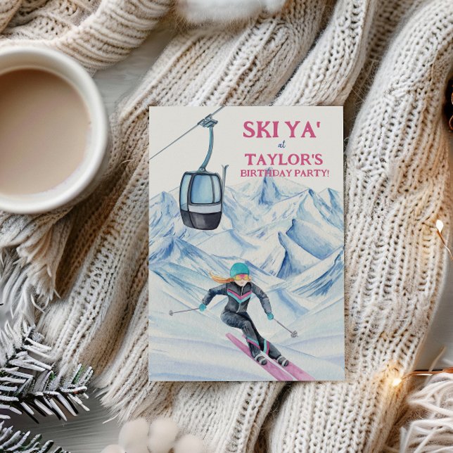 Convites Festa de Esqui com Aquarela (Criador carregado)