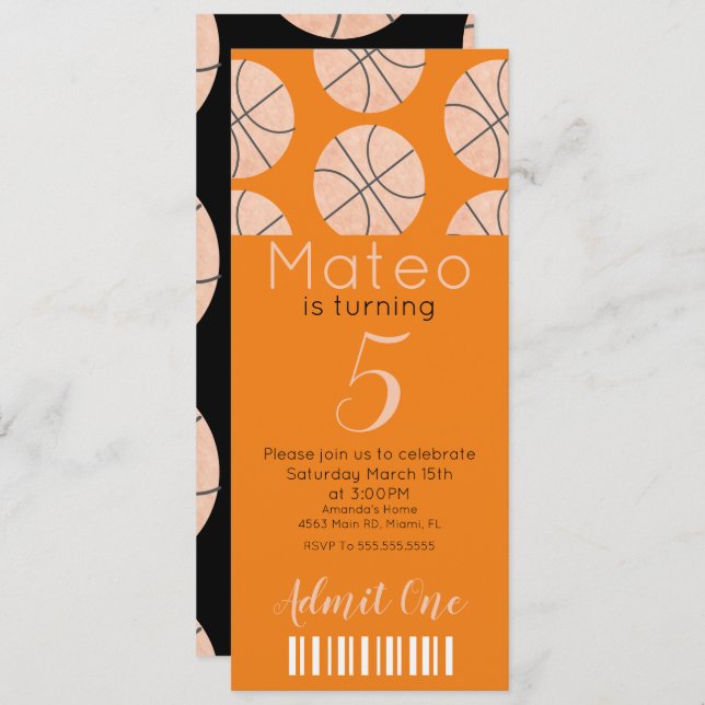 Convites Festa de Estilo de Bilhete de Basquete Moderno em (Frente/Verso)