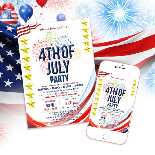 Convites Festa de estrelas e tiras com fogos de artifício 