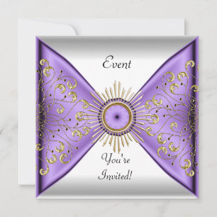 Convites Festa de Evento Lilás Roxo Dourado Branco Elegante