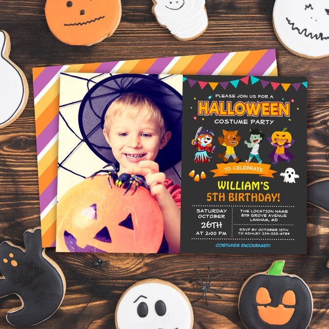 Convites Festa de fantasia de aniversário do Halloween (Embrace the magic of Halloween and make your child's birthday extra special.)