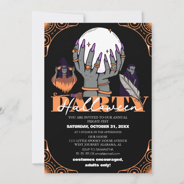 Convites festa de fantasia de bruxa vampira assustadora de  (Frente)