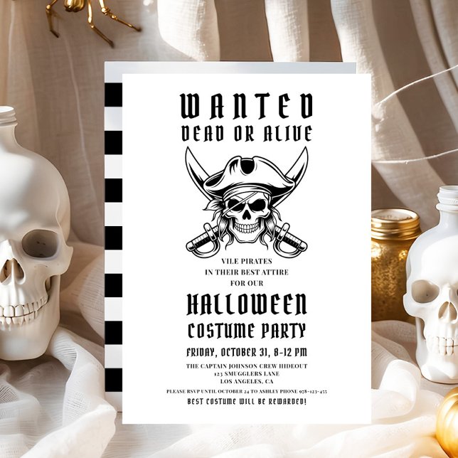 Convites Festa de Fantasia de Caveira de Pirata de Hallowee (Pirate Skull Halloween Costume Party Invitation)