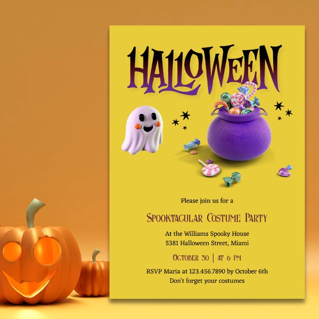 Convites Festa de fantasia de fantasias de crianças fantasm (Spooktacular Cute Ghost Kids Halloween Costume Party Invitation)