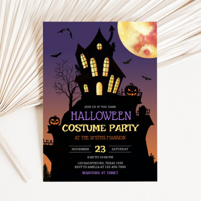 Convites Festa de fantasia de Halloween (Haunted House Halloween Costume Party Invitation)