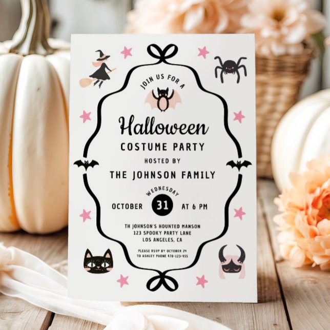 Convites Festa de Fantasia de Halloween Cute Coquette (Cute Coquette Halloween Costume Party Invitation)