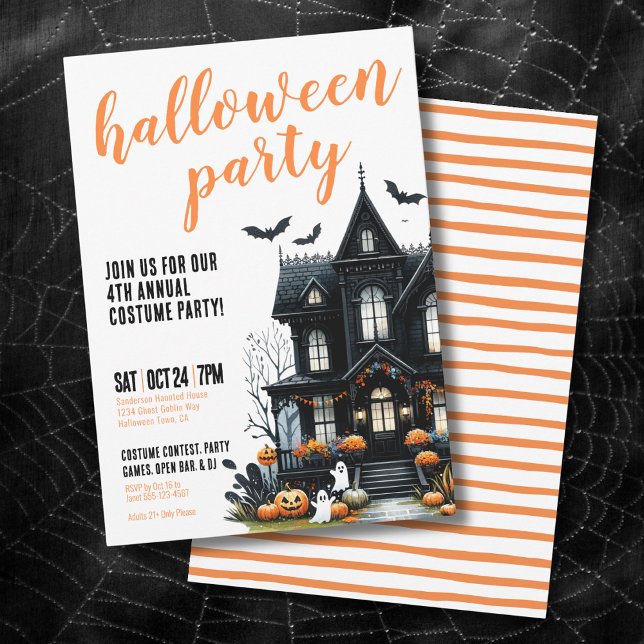 Convites Festa de fantasia de Halloween Hauneen (Halloween Haunted House Costume Party Invitation)